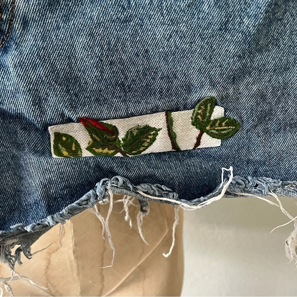 OFF-WHITE Main Label Blue Denim Shorts sz 28 Rose Stripe Virgil Abloh